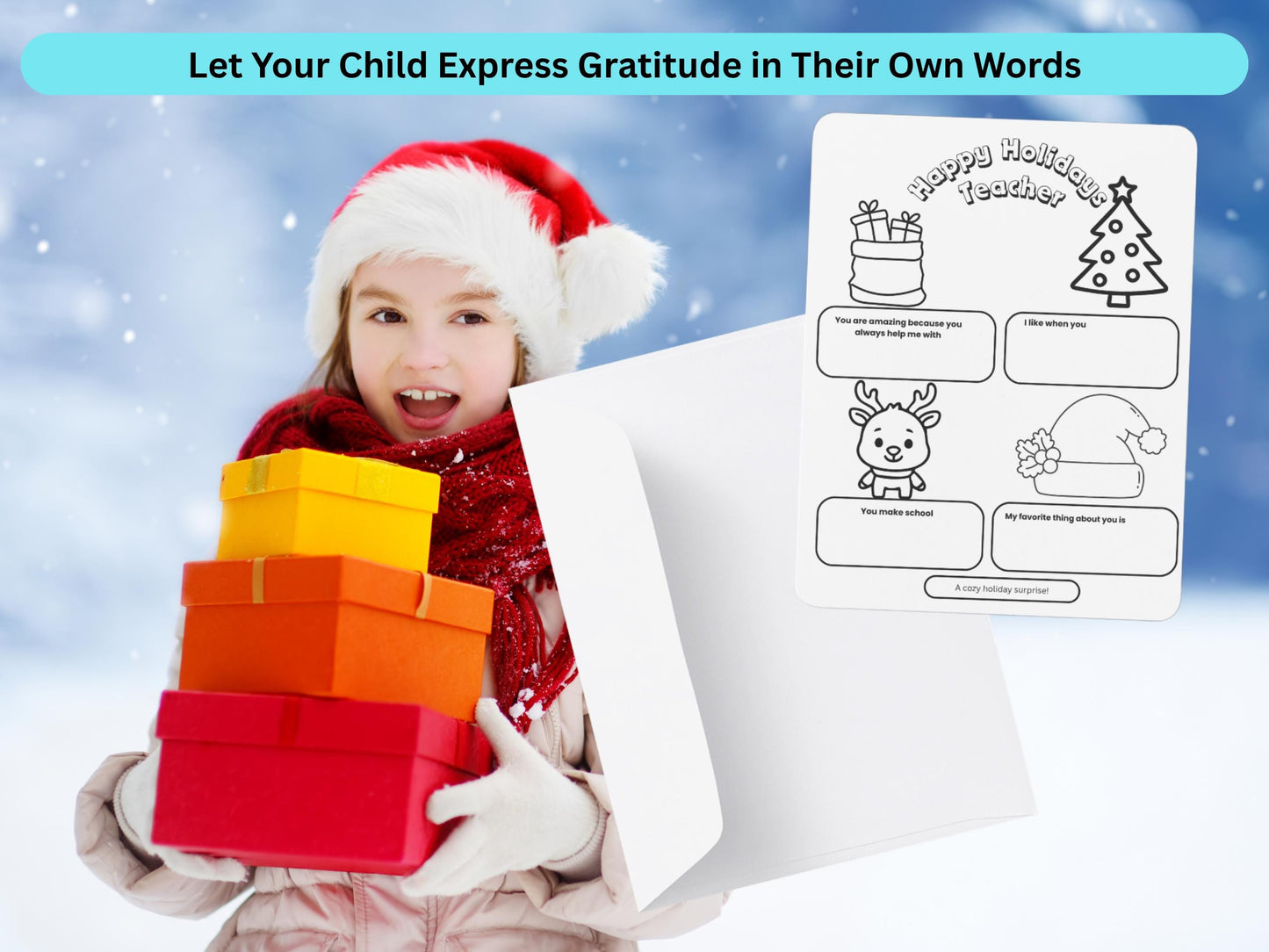 Kids Color & Write Teacher Christmas Card | DIY Printable Gift (PDF)