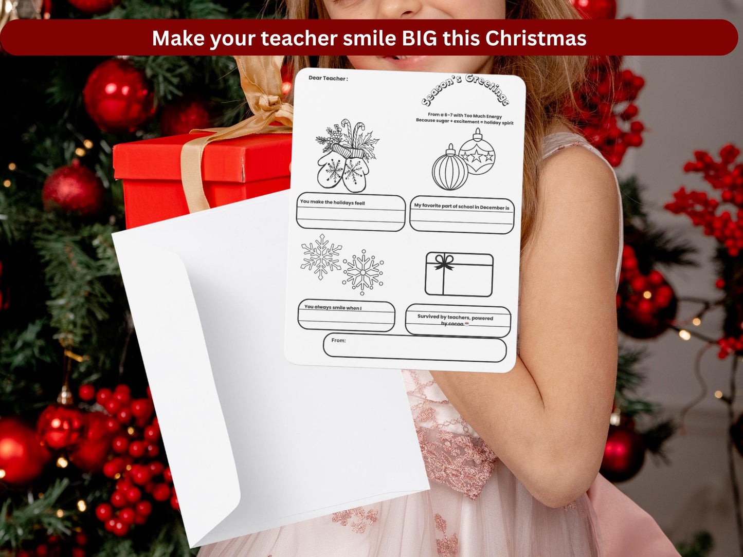 Funny Teacher Christmas Card Printables – Kids Coloring Gift Card Insert (PDF)