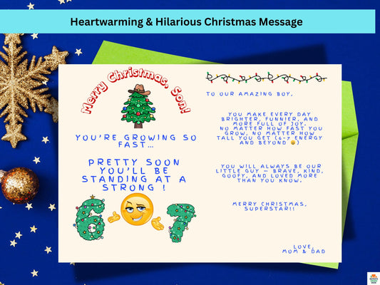 Funny 6-7 Meme Christmas Card for Son, Cowboy Tree (PDF, PNG)