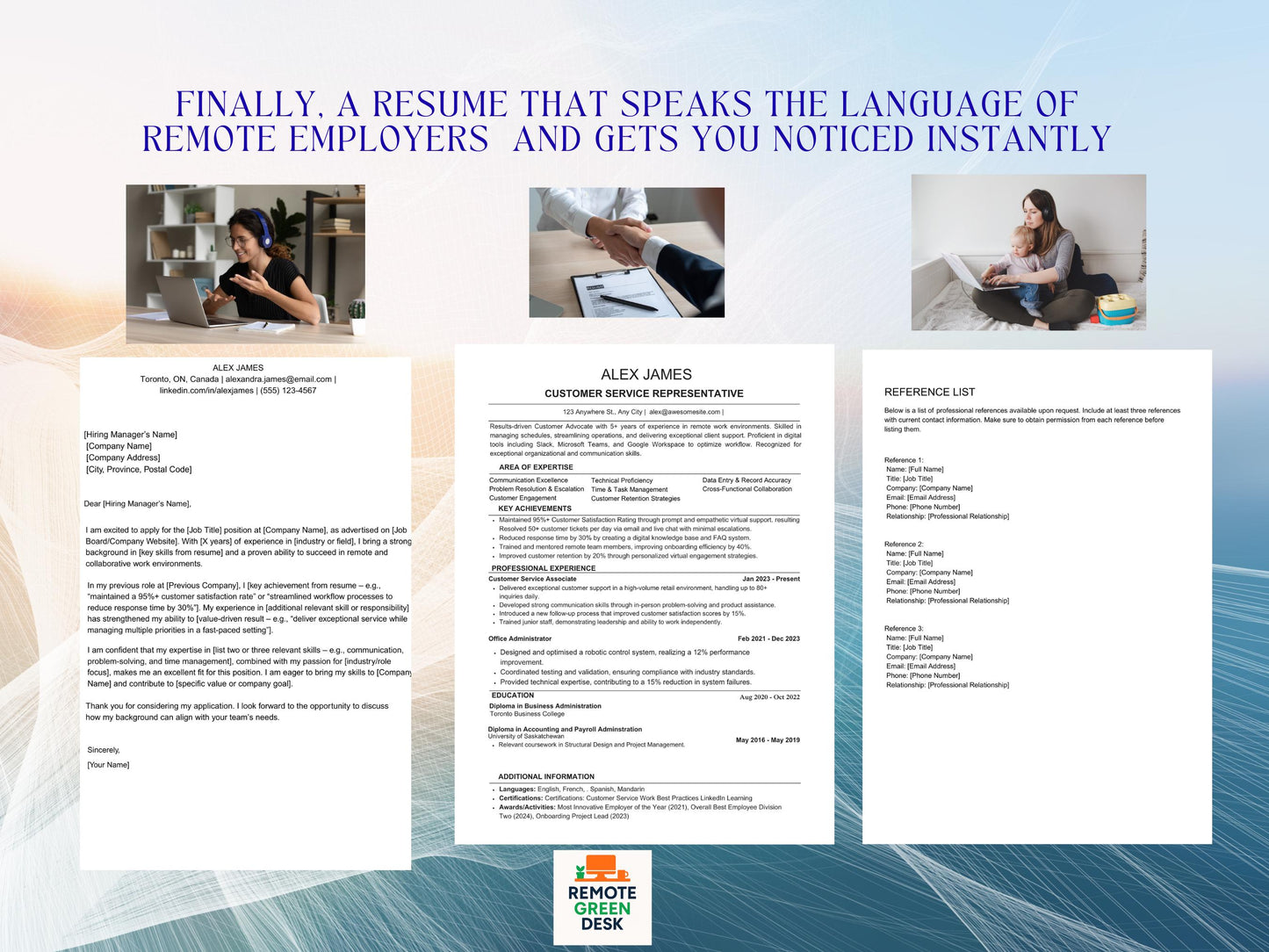 Work from Home Resume Template with Cover Letter | 1-Page Editable Word CV for Professionals