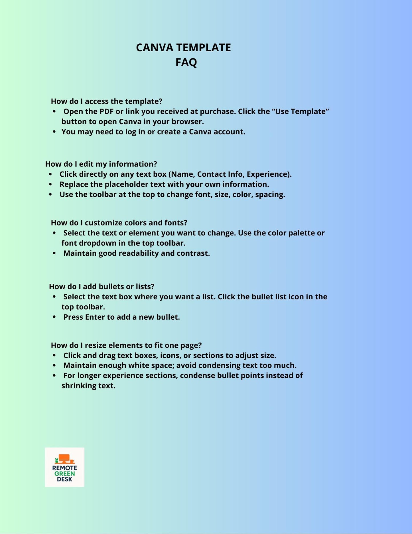 Work from Home Resume Template with Cover Letter | 1-Page Editable Word CV for Professionals