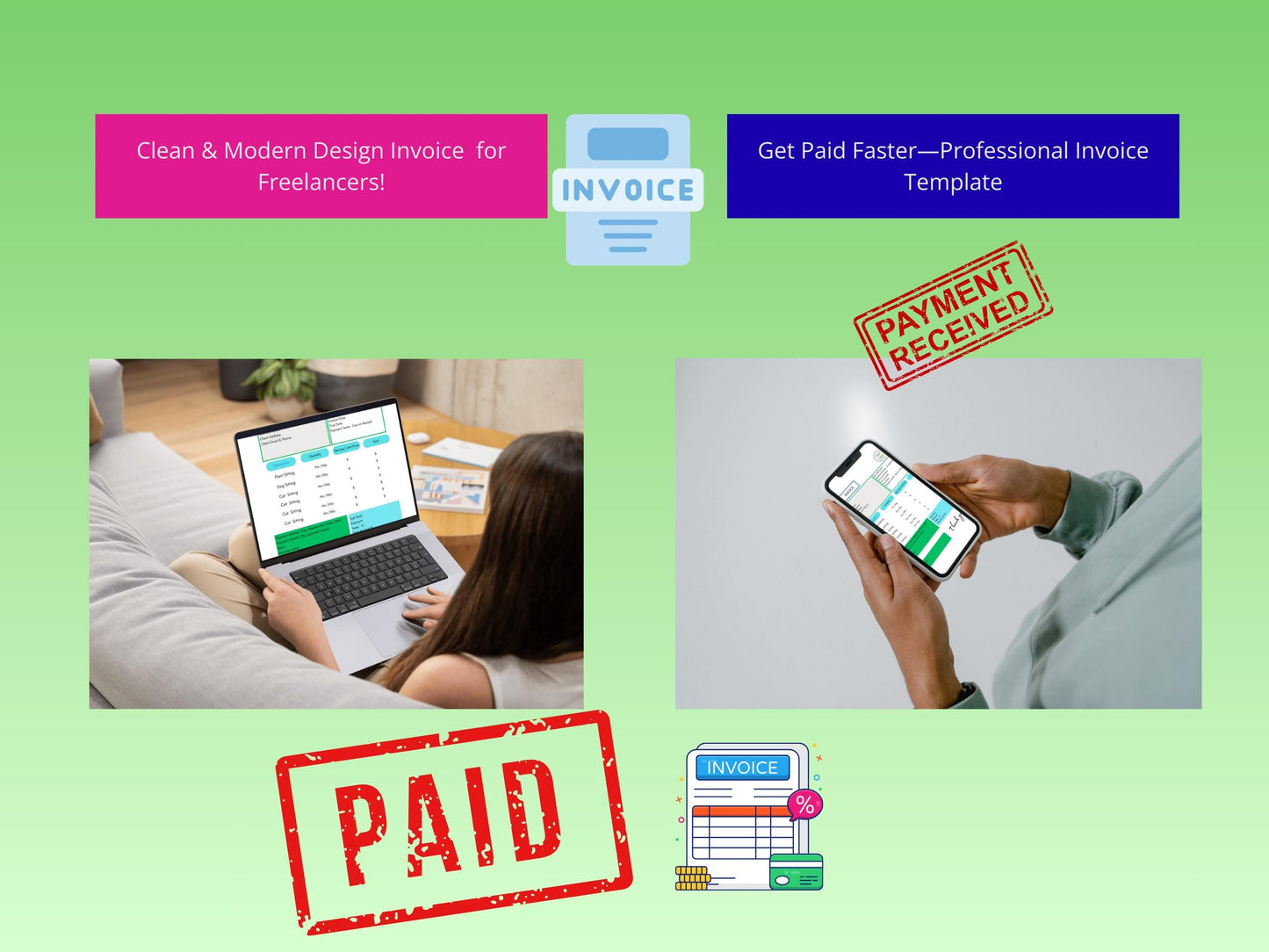 Instant Download Invoice | Editable Invoice Template for Freelancers, Small Businesses & Side Hustlers