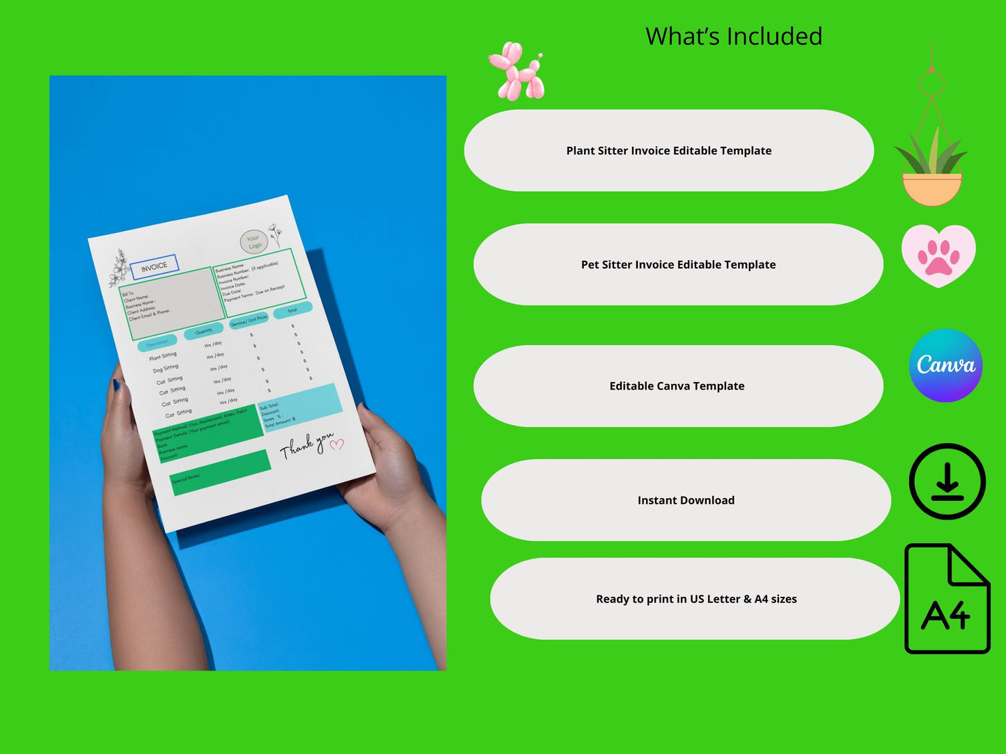 Instant Download Invoice | Editable Invoice Template for Freelancers, Small Businesses & Side Hustlers