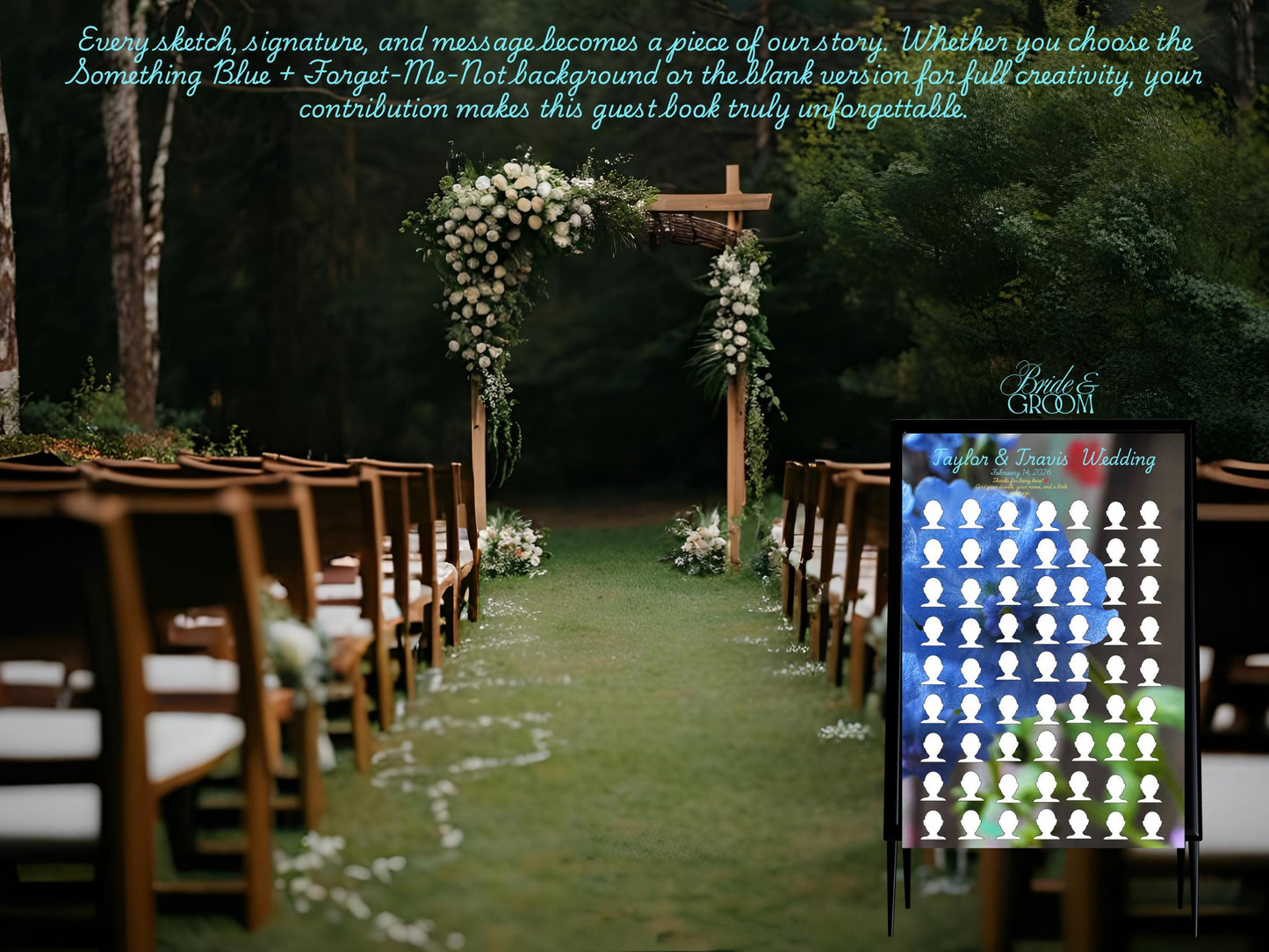 Interactive Wedding Guest Book: Something Blue, Draw Your Face Canva Template (Digital Download)