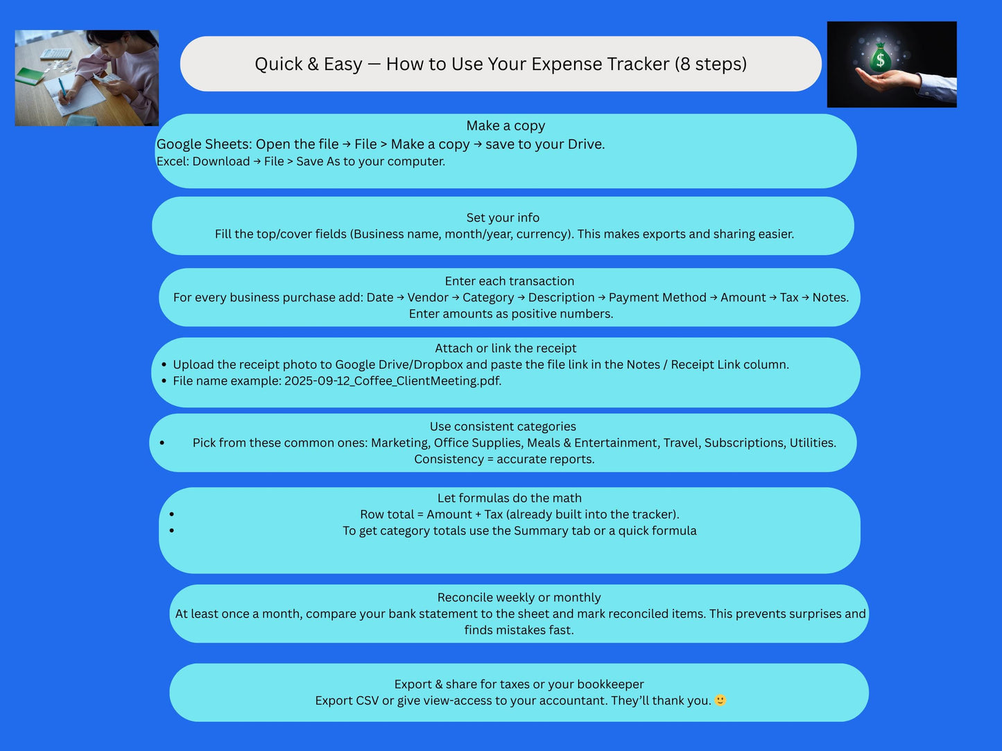 Easy Bookkeeping Tracker: Small Business Expense Spreadsheet (Digital Download)