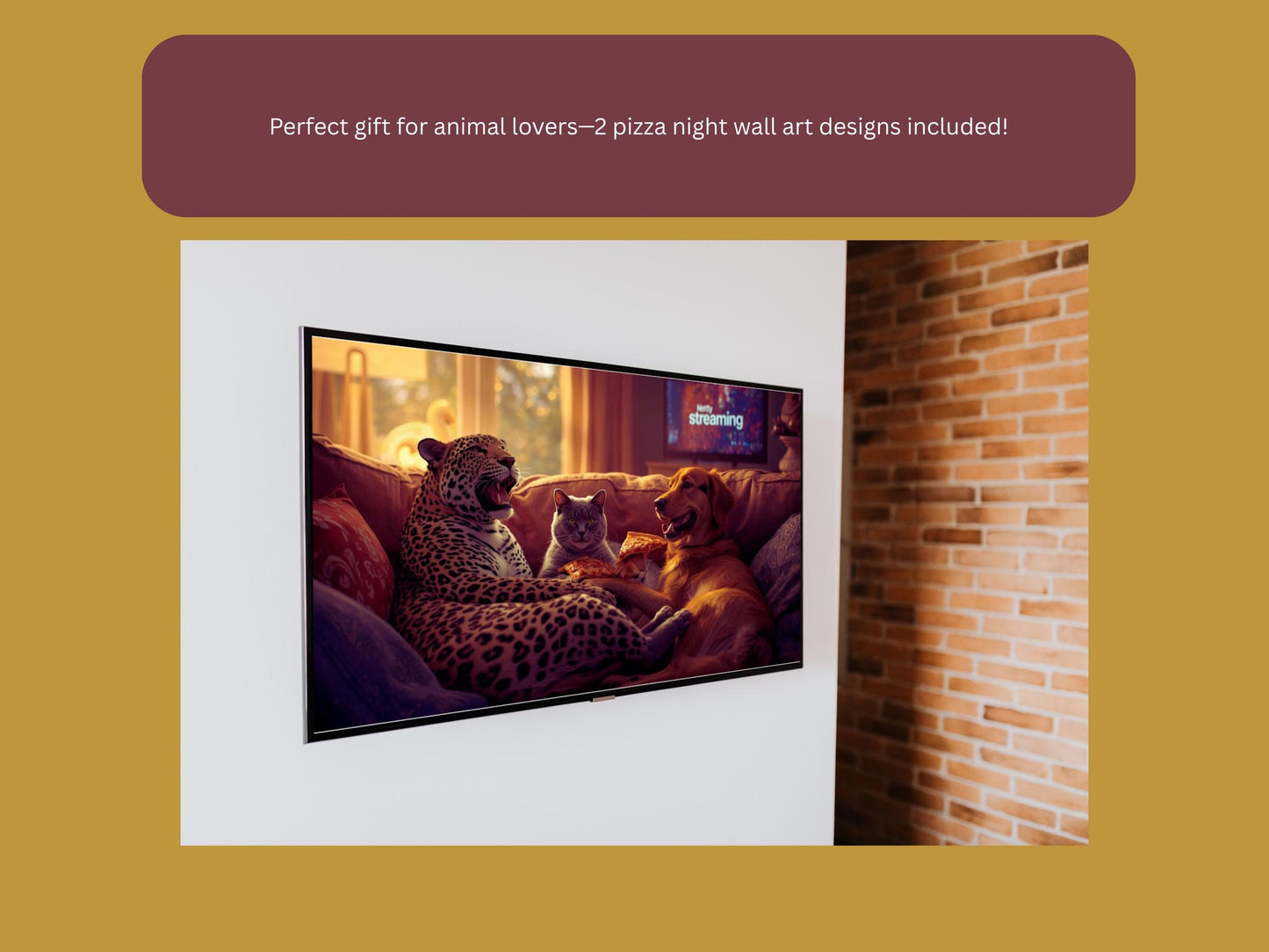 Leopard, Dog & Cat Pizza Night Print: Funny Animal Wall Art (Digital Download)