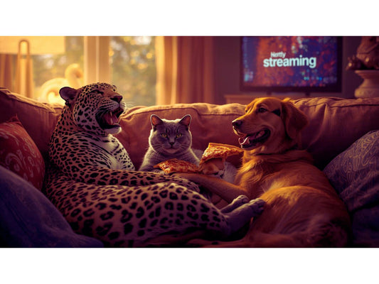Leopard, Dog & Cat Pizza Night Print: Funny Animal Wall Art (Digital Download)