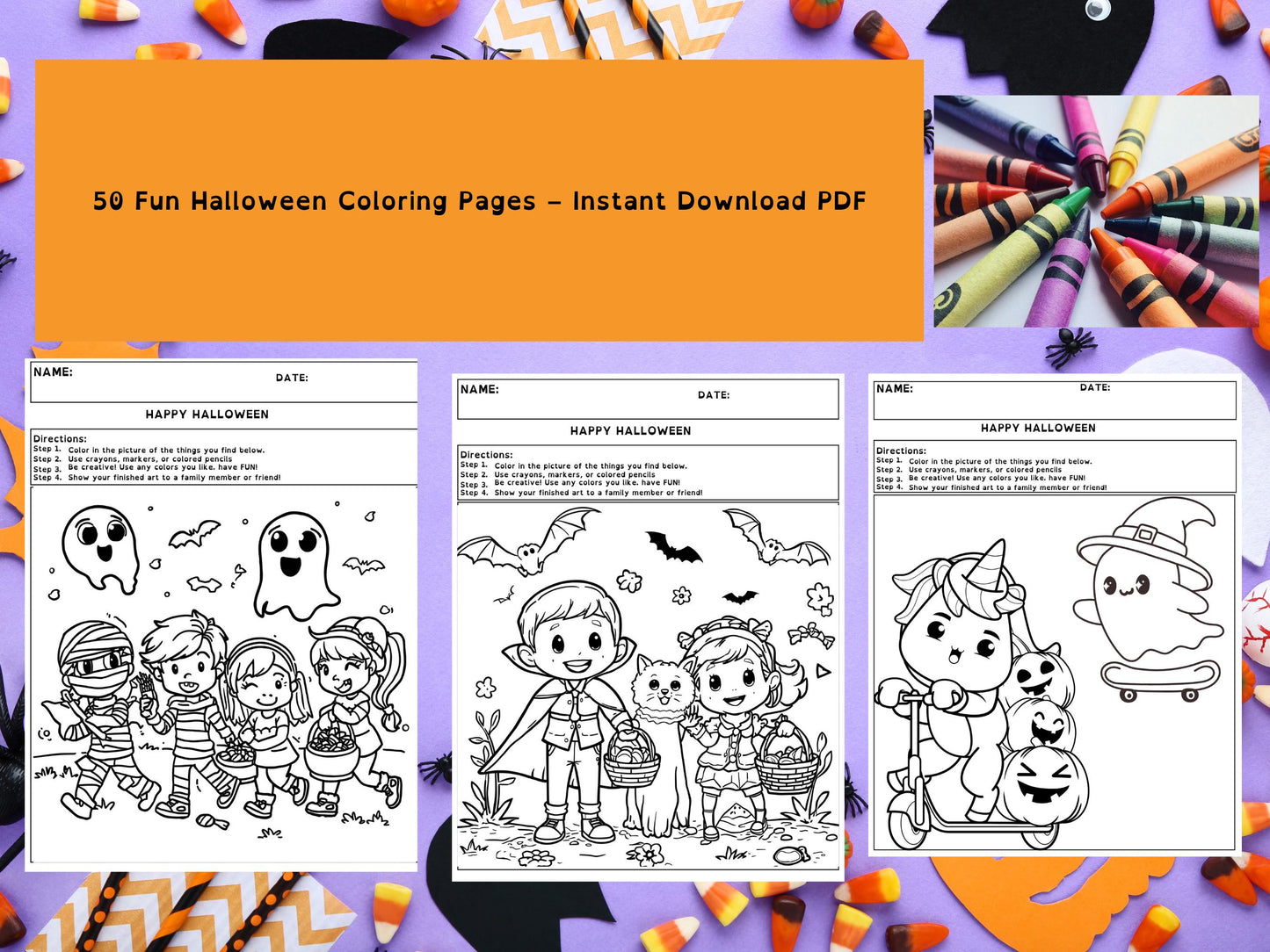 50 Halloween Coloring Pages for Kids: Ghosts, Pumpkins, Monsters (PDF)