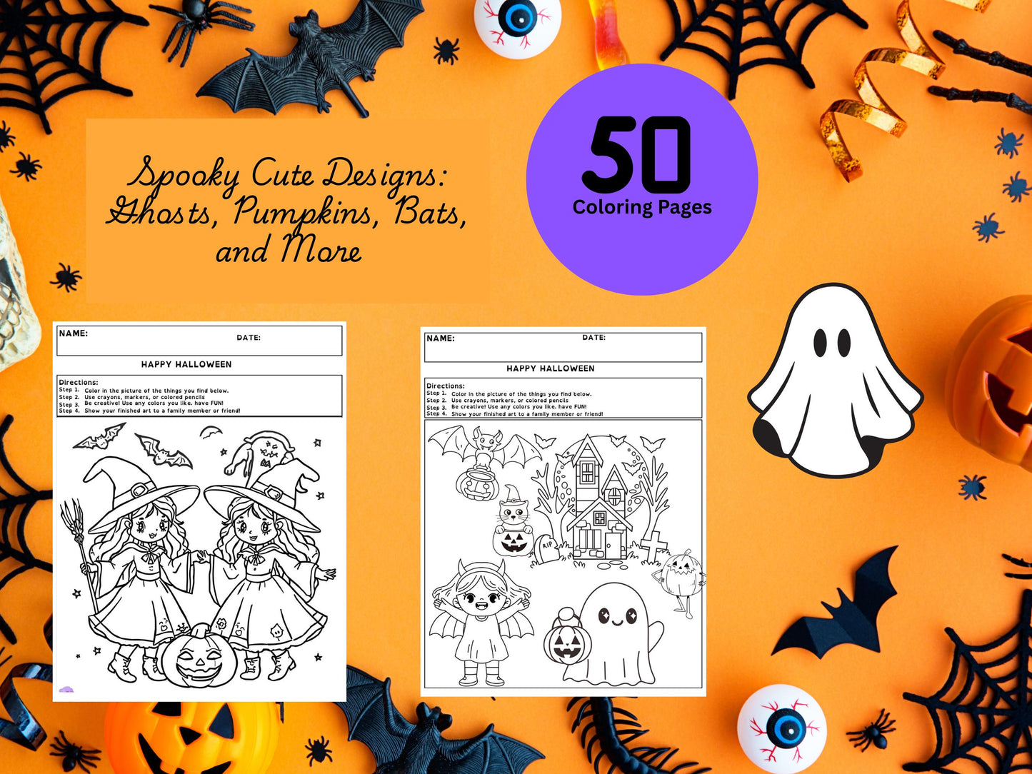 50 Halloween Coloring Pages for Kids: Ghosts, Pumpkins, Monsters (PDF)