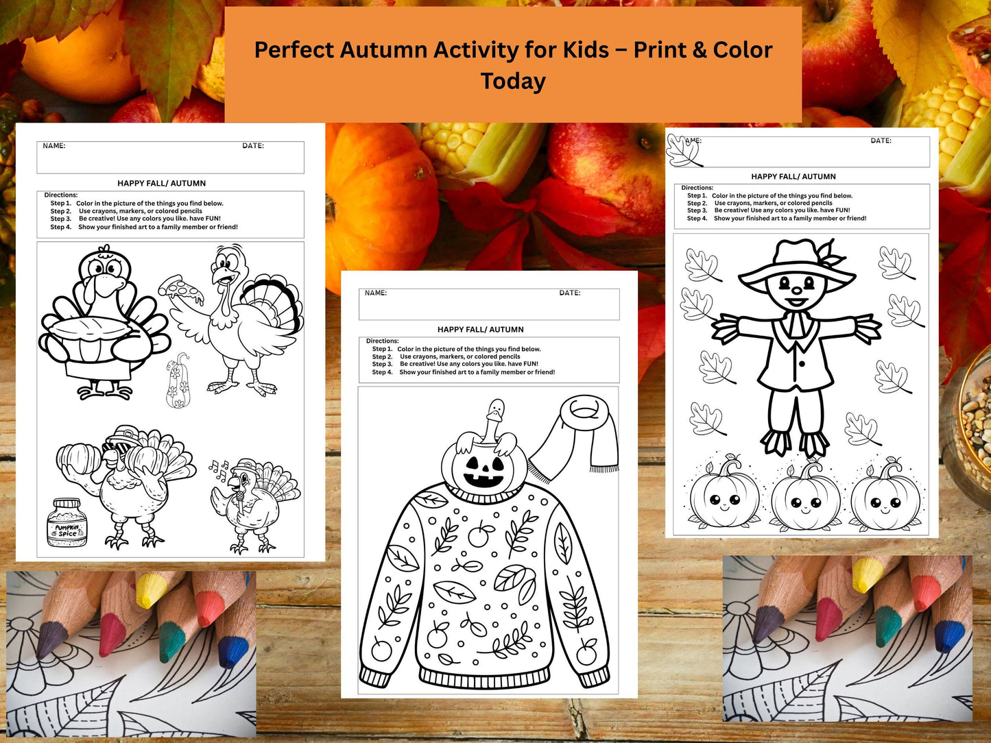 70 Days of  Fall Coloring Pages: K- 2 Fall Autumn Art Activities (PDF)