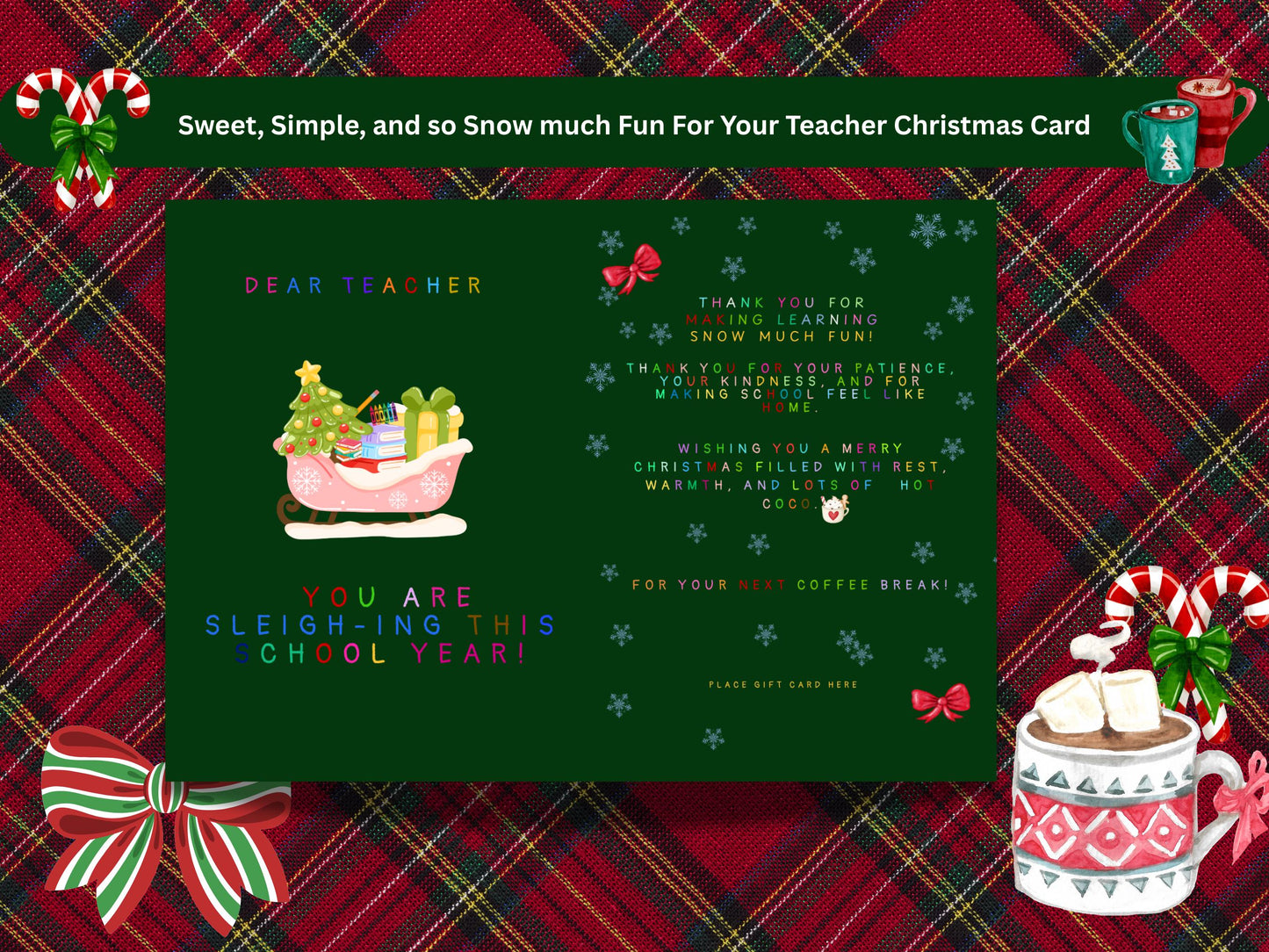 Funny Teacher Christmas Card: Sleighing Pun, K-2 Gift (PDF PNG)