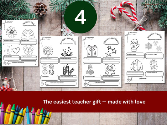 Printable Teacher Holiday Coloring Cards | Kids Thank You Gift (PDF)