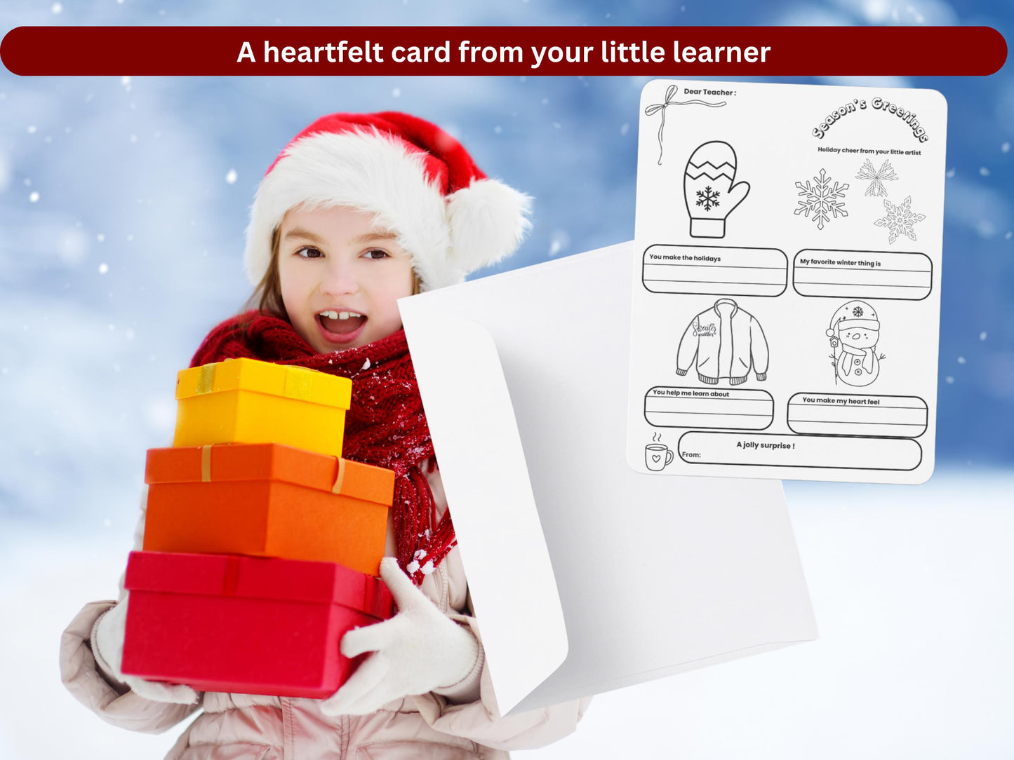 Printable Teacher Holiday Coloring Cards | Kids Thank You Gift (PDF)