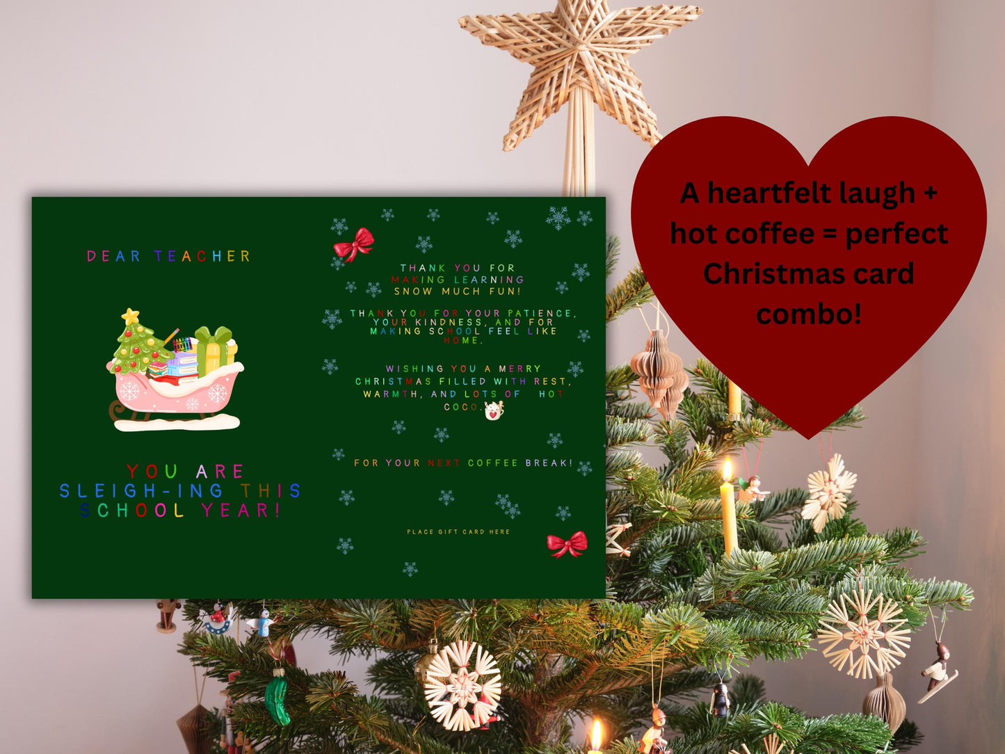 Funny Teacher Christmas Card: Sleighing Pun, K-2 Gift (PDF PNG)