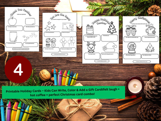 Kids Color & Write Teacher Christmas Card | DIY Printable Gift (PDF)