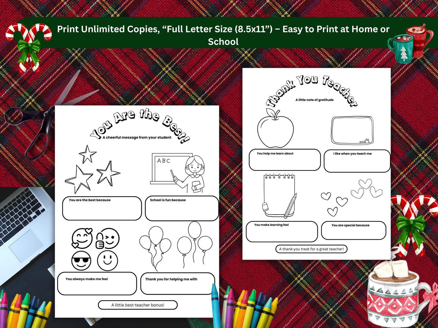 Kids Color & Write Teacher Christmas Card | DIY Printable Gift (PDF)