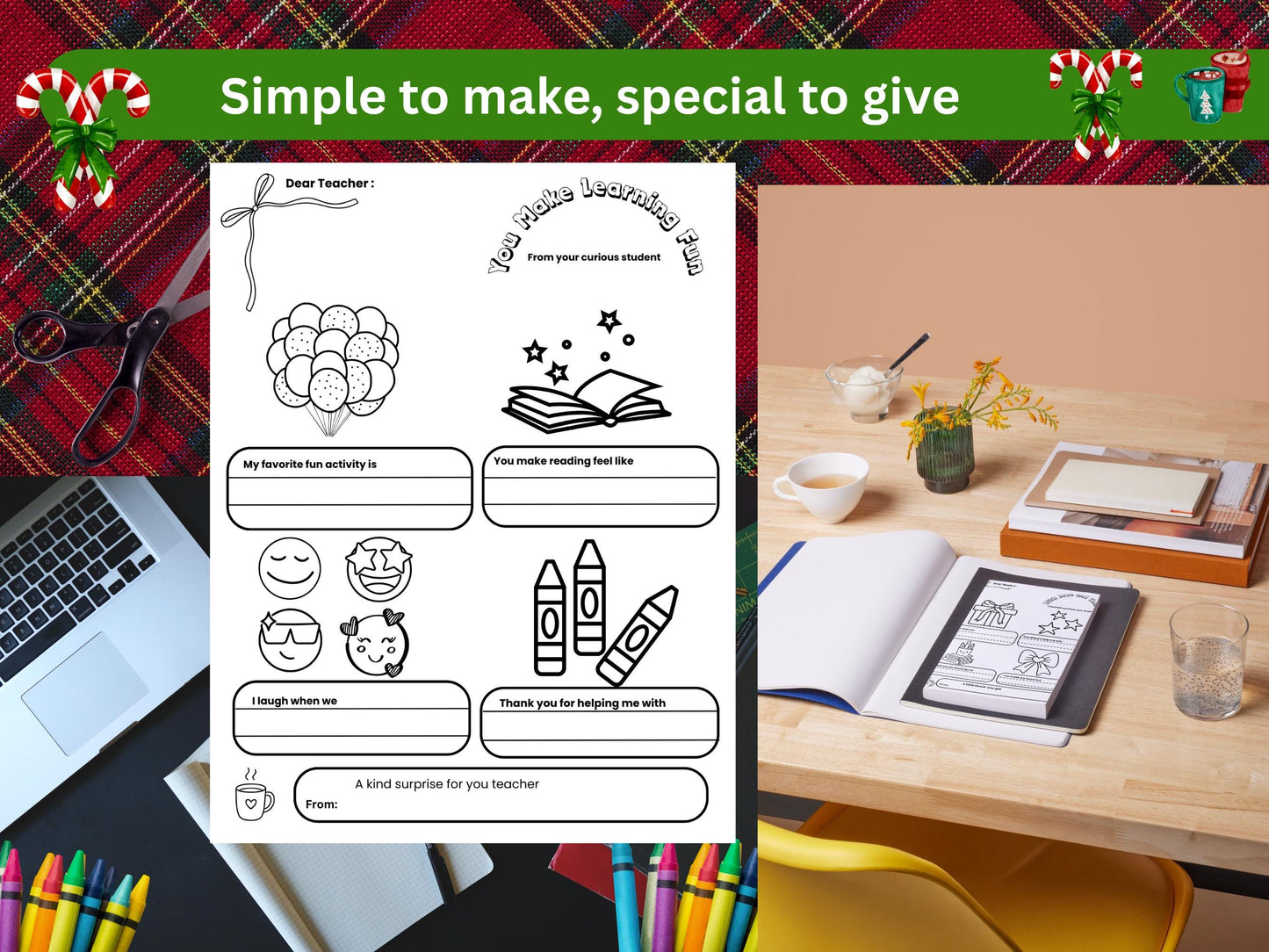Printable Teacher Holiday Coloring Cards | Kids Thank You Gift (PDF)