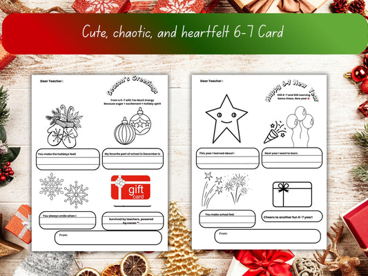 Funny Teacher Christmas Card Printables – Kids Coloring Gift Card Insert (PDF)
