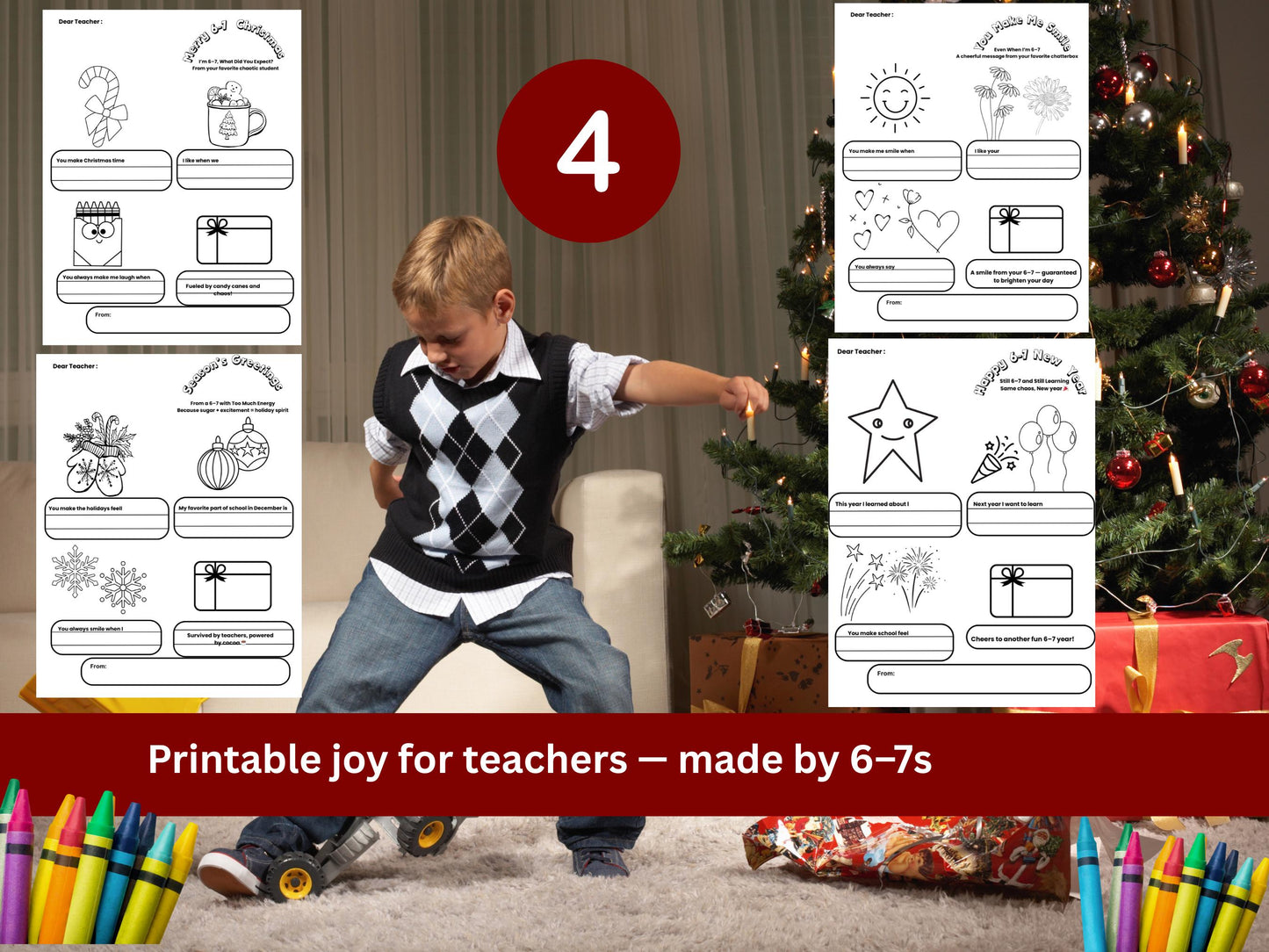 Funny Teacher Christmas Card Printables – Kids Coloring Gift Card Insert (PDF)