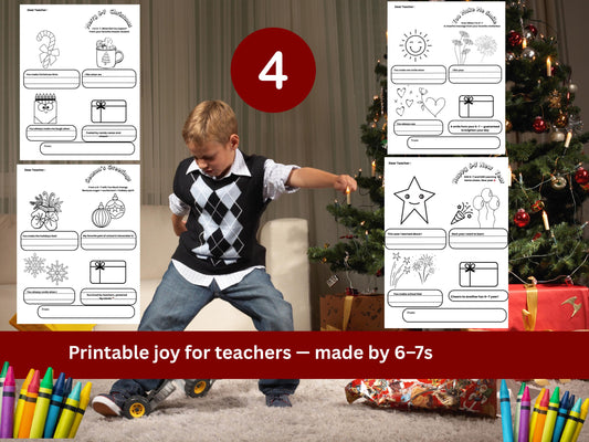 Funny Teacher Christmas Card Printables – Kids Coloring Gift Card Insert (PDF)