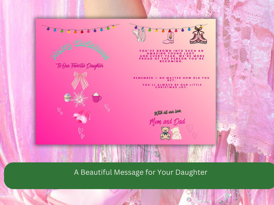 Pink Coquette Holiday Greeting for Daughter | Gift for Older Teens Printable | Digital PDF PNG