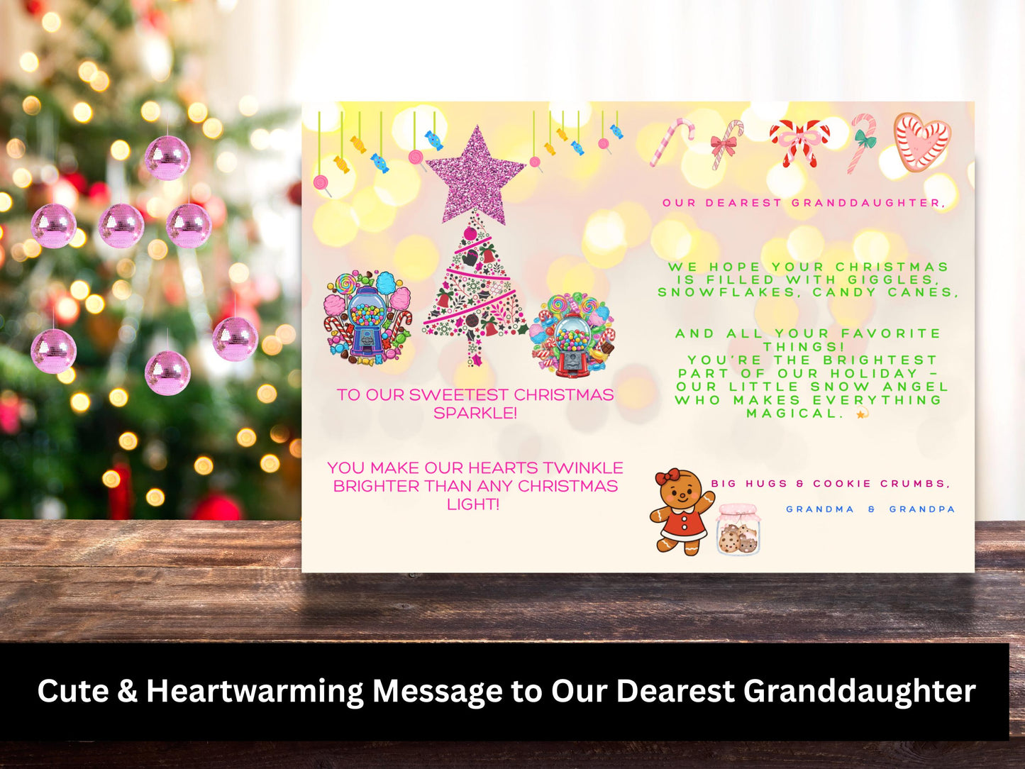 Pink Sparkly Star Christmas Card for Granddaughter | Printable Holiday Greeting | Digital Download | Grandparent Keepsake