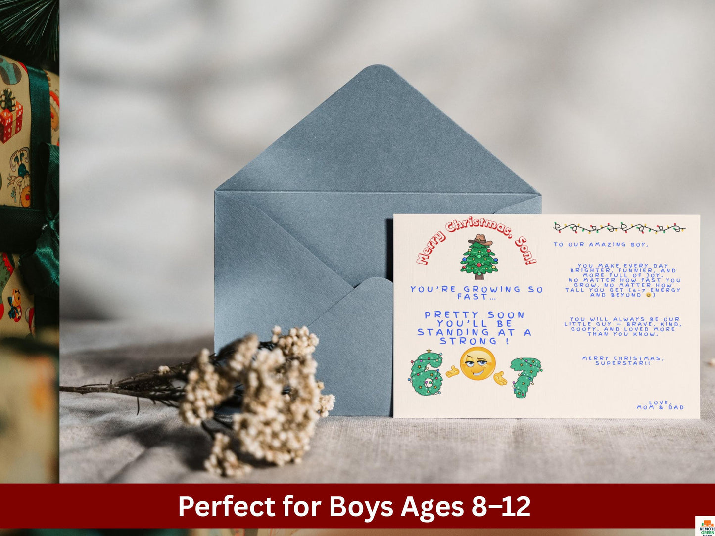 Funny 6-7 Meme Christmas Card for Son, Cowboy Tree (PDF, PNG)