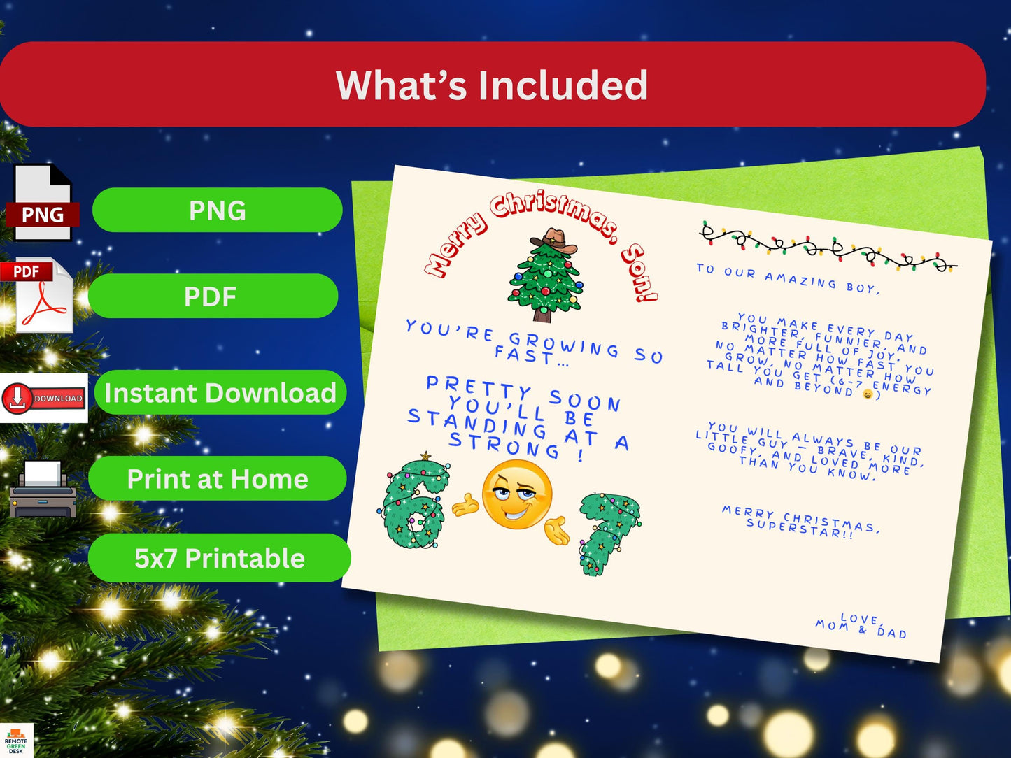 Funny 6-7 Meme Christmas Card for Son, Cowboy Tree (PDF, PNG)