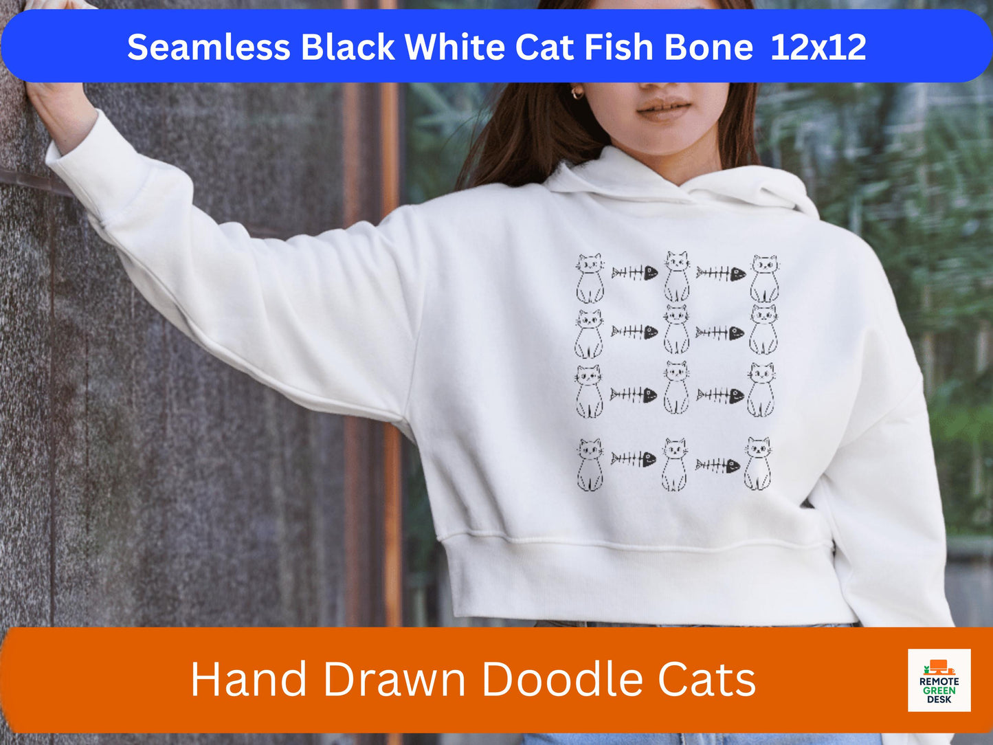 Black White Cat Fish Bone Seamless Digital Paper 12x12 Cat Pattern for Cricut Crafts