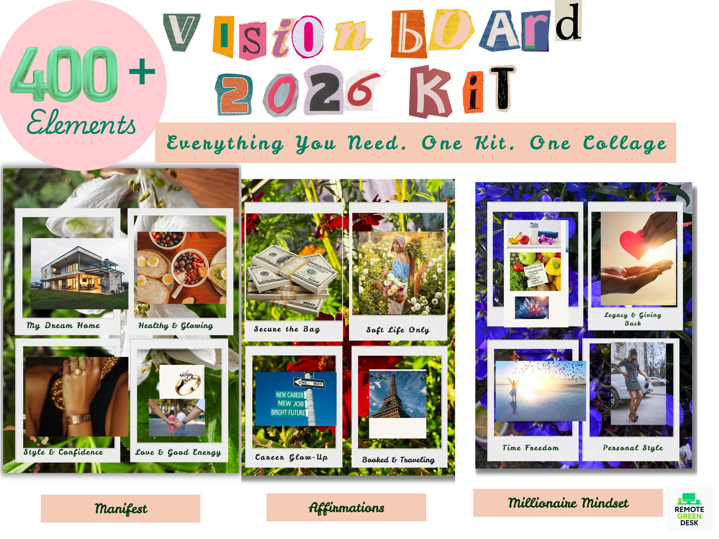 2026 Vision Board Sticker Kit, Printable Collage (PDF Download)