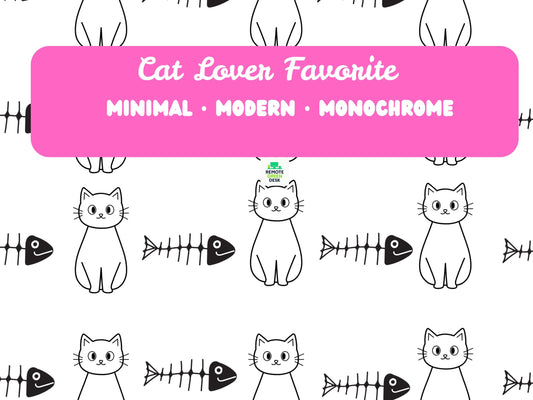 Black White Cat Fish Bone Seamless Digital Paper 12x12 Cat Pattern for Cricut Crafts